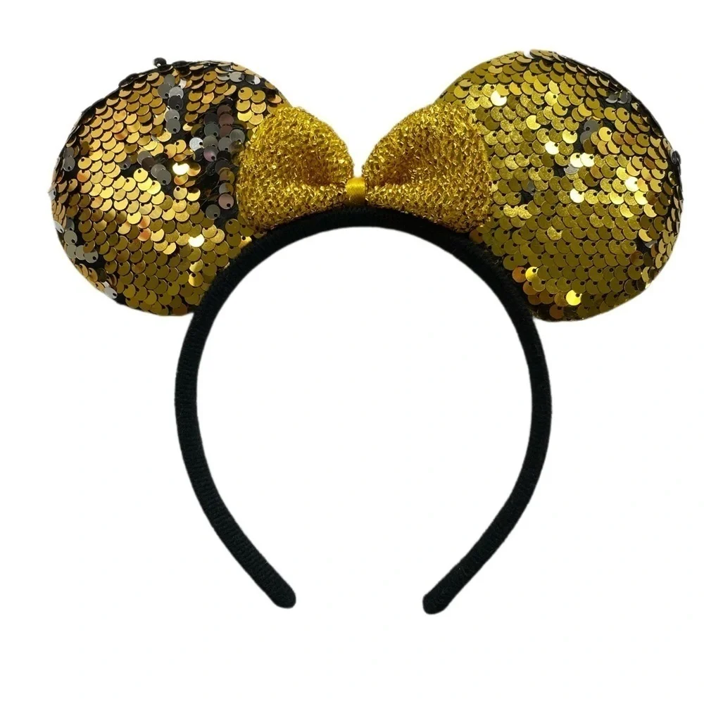Disney Minnie Mouse Gold Sequin Ear Head Band with Bows